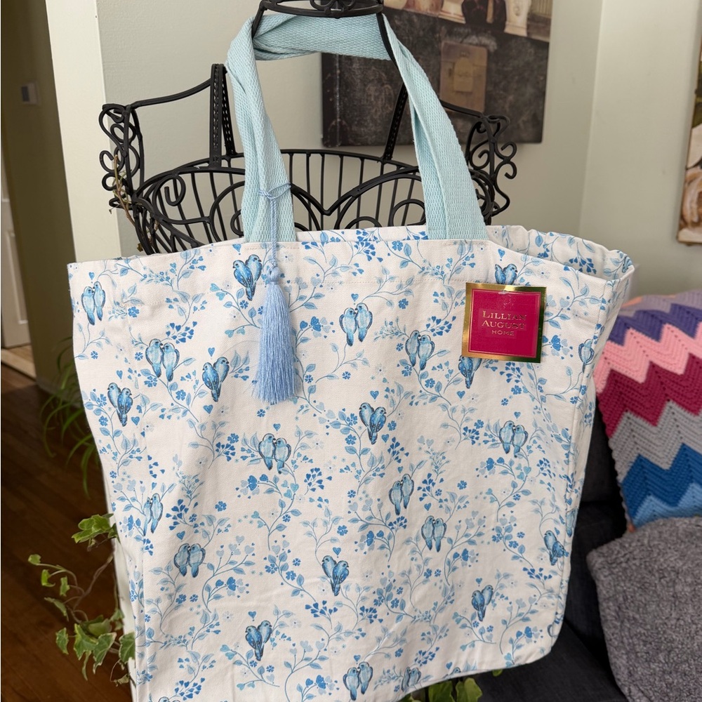 Elegant Blue Floral Tote Bag